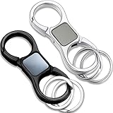 2 Pieces Detachable Key Chain with Quick Release Spring Clip 4 Extra Key Rings Key Chain Stainless Combination of Car Business Keychain Black and Silver