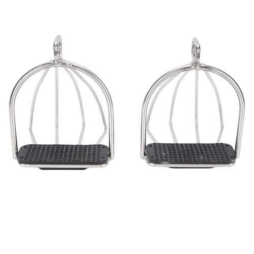 AMONIDA Estribos para Montar a Caballo de 2 Piezas, Estribos de Jaula Seguros de Acero Inoxidable, Accesorios Ecuestres con Almohadilla Antideslizante para Aliviar el Dolor de Estrés en el Tobillo y