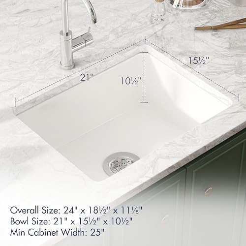 Eridanus Drop In Kitchen Sink, Eridanus 24 Inch X 18 Inch Undermount Kitchen Sink 24 Inch Fireclay Sink Dual Mount White Kitchen Sink Topmount Deep Single Bowl With Bottom Grid And Strainer Drain thumb #2