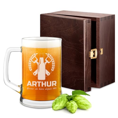 Maverton Chope à Bière Gravée - Contenance : 50 cl – Verre à Bière Personnalisé avec Anse - Souvenir pour les Amateurs de Bières – Cadeau Anniversaire Homme - Idee Cadeau Homme - alcool