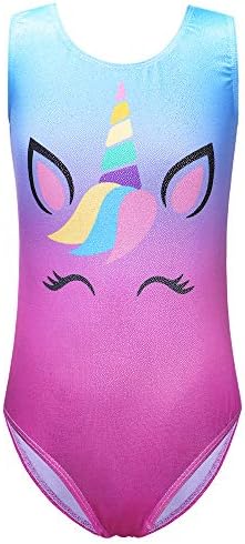 XIAOFEIGUO Leotard for Girls Gymnastics Sparkle Blue Purple Unitards Ballet Dancing Biketards Rainbow Clouds 7-8 Years