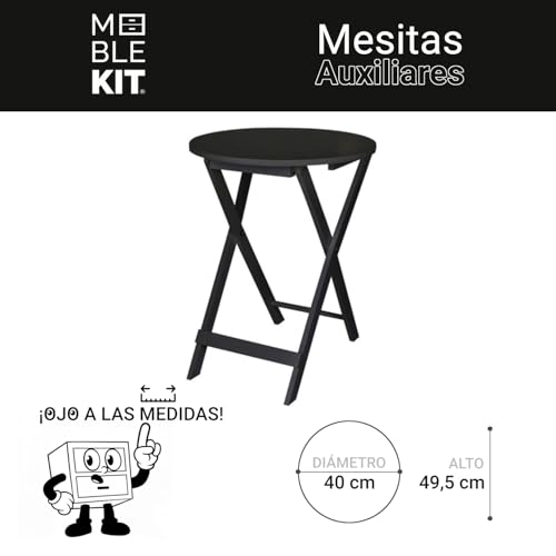 Miniatura 2 de Inde Moblekit Mesa Auxiliar Plegable De Madera Negra 40x49,5 Cm, Mesita Redonda Plegable Pequeña Para Salón, Sofá O Cama, Mesa Auxiliar Salón, Mesas Plegables Portátiles Hogar