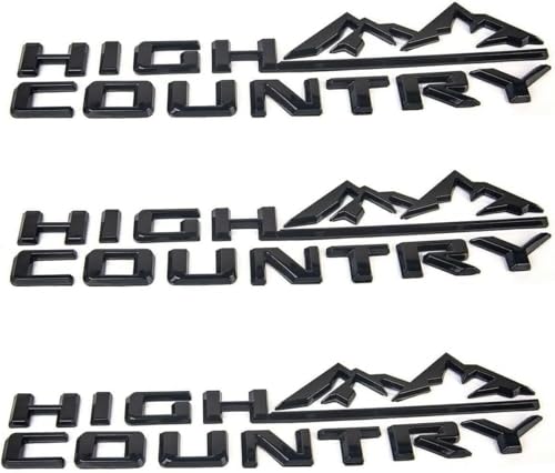 Image of 3Pcs High Country Emblems Side Door Tailgate Letter Logo Car Badge Nameplate Replacement for 2019-2025 Tahoe Silverado (3Pcs Set Emblems - Glossy Black)