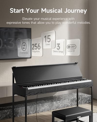 Image of Donner OURA S300 Digital Piano 88 Key Weighted Keyboard for Advanced, Electric Piano with 88 Keys Graded Hammer Standard Keyborad, Boasts Bluetooth, Local Off, 2*15 W, Half-pedal, 256 Polyphony, Black