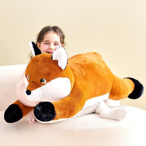 Image of IKASA Large Fox Cuddly Toy, Giant Soft Toy, 78 cm, Large Plush Toy, Cute Huge, Fluffy, Soft Jumbo Plush Toy, Gift for Children