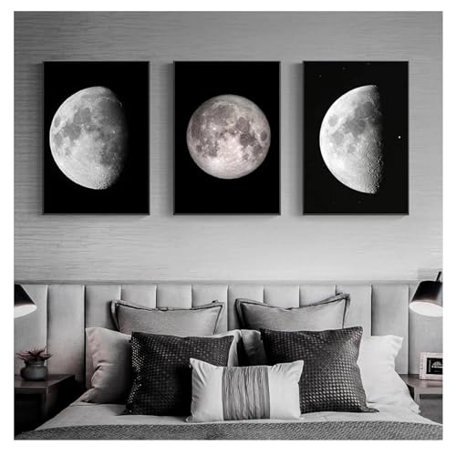 Affiches abstraites de lune KEBIA triptyque sur toile pour décoration de chambre moderne