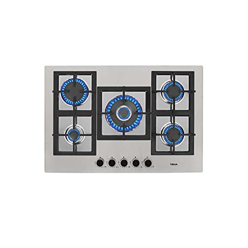 TEKA Placa de Gas 75 cm, 5 Fuegos, Quemador Doble Anillo, Mandos Frontales Metalizados, Autoencendido, Seguridad Termopar, Modelo EFX 70.1 5G AI AL DR CI