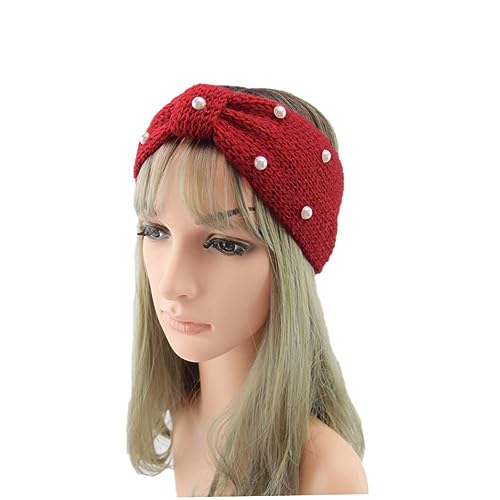 Holibanna Chic Pearl Hair Band Knit Woolen Headwrap Cozy Bowknot Headwraps for Women