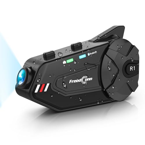 FreedConn Motorcycle Helmet Headset with Camera R1plus Bluetooth Intercom 1000M 6 Riders Waterproof...