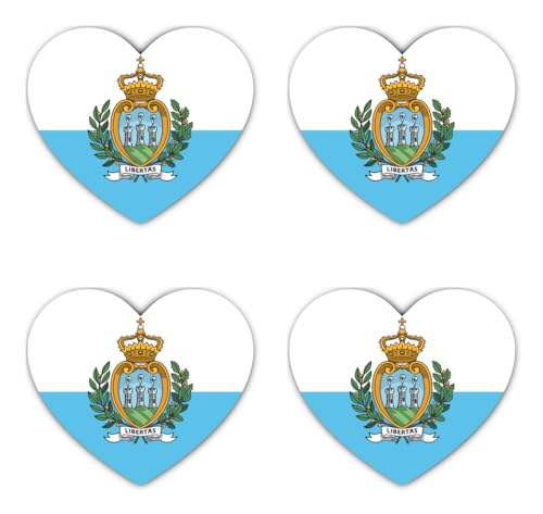 Pegatinas de 75 mm, 4 unidades, diseño de San Marino con diseño de corazón, juego de 4 unidades, 75 mm, 7,5 cm, resistente al agua para coche o portátil