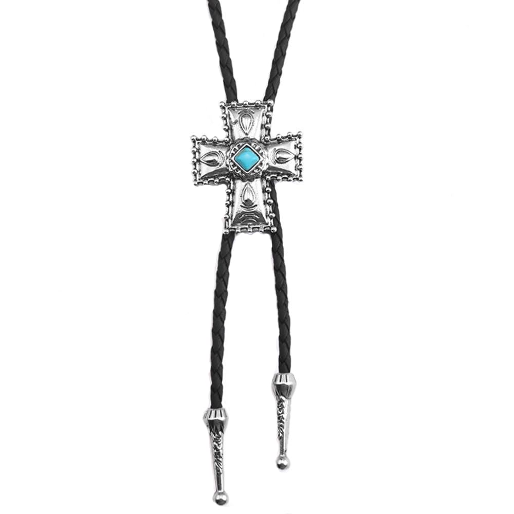 Joxevyia Bolo Tie for Men Vintage Cow Skull Leather Rope Western Cowboy Necktie Vintage Bola Tie Gift for Him
