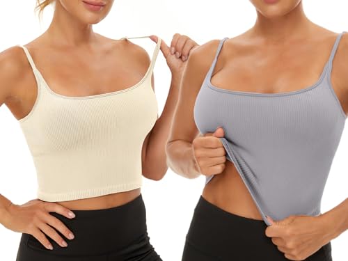 Image of Chilylori Seamless Sports Bra Cropped Tank Top with Adjustable Strap 2 Pack