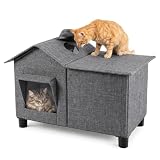 Love's cabin Outdoor Cat House Weatherproof Elevated Cat Bed, Grey, Large