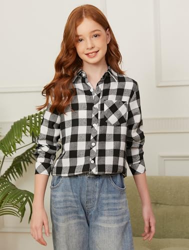 Image of SANGTREE Women and Girls Long Sleeve Flannel Casual Button Down Plaid Shirt