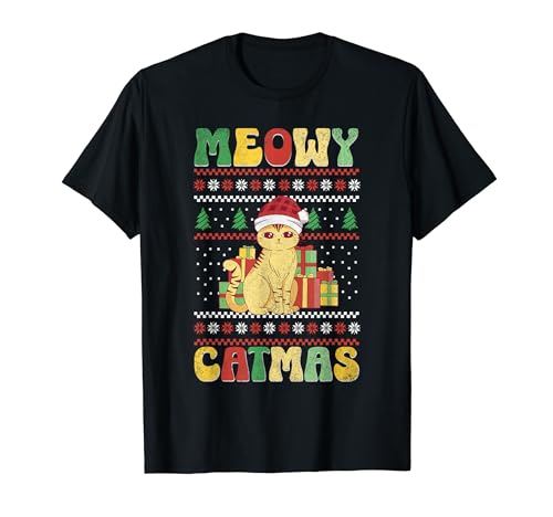 Meowy Catmas Groovy Brutto maglione natalizio Babbo Natale amante dei gatti Maglietta