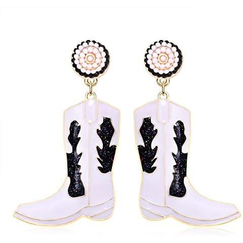 Cowboy Boot Earrings Enamel Beaded Cowgirl Dangle Earrings Glitter Shoes Drop Earrings Western Earrings Jewelry Gift, Zinc, No Gemstone Cover