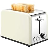 Toaster 2 Slice, Retro Small Toaster with Bagel, Cancel, Defrost Function, Extra Wide Slot Compact Stainless Steel Toasters for Bread Waffles, Cream