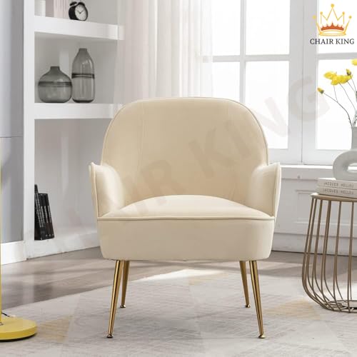 Image of Luxor Velvet Chair | Premium Spacious Set of 2 Accent Chairs with Pillow | Modern Armchair in Soft Velvet Fabric with Glossy Golden Legs| 2pc, Beige