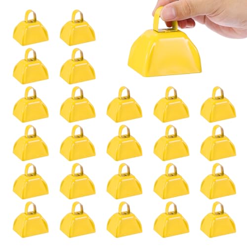Campanas de vaca de 3 pulgadas para juegos de fútbol, 24 cencerros para eventos deportivos, a granel, fabricantes de ruido fuerte, campana de vaca de metal con asa para animar, competición, maratón