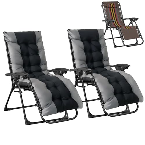 T-ZBDZ Set de 2 Tumbona Jardin Exterior, Tumbonas Plegable, Extra Ancho Silla Gravedad Cero Reclinable - Respaldo Ajustable, Silla con Cojín y Reposacabezas, para Playa, Piscina, Terraza, Marrón