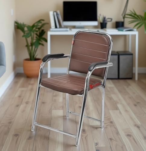 Image of GOYALSON Office Chair Visitor with arm Rest with Steel Frame and Cushioned seat Back Chair Without Wheels Chair (1, Coffee, Heavy 1)