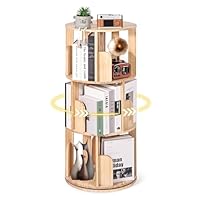 YGYQZ Rotating Bookshelf, 3 Tier Pine Wood Floor Standing Bookcase 360 Display Narrow Book Shelf Organizer Storage Rack for Bedroom, Living Room, Study Room