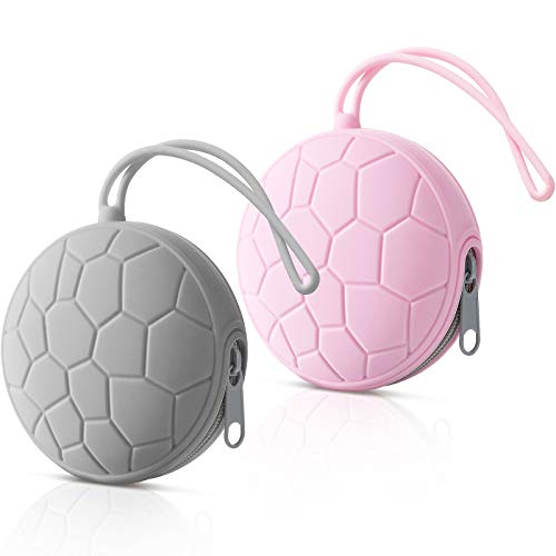 2 Pieces Silicone Pacifier Bag Pacifier Holder Case Pacifier Bag Pouch Pacifier Storage Case Protective Pacifier Storage Container for Keeping Pacifier Clean and Sanitary (Gray, Pink)