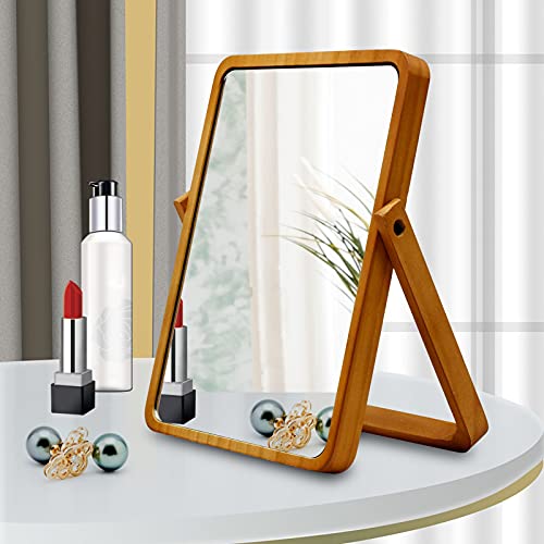 YUFANYA Miroir de maquillage de table - Cadre en bois - Miroir de bureau rectangulaire transparent - Pour salon, chambre à coucher Cover