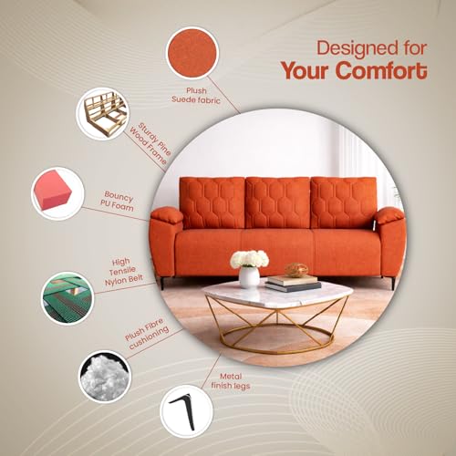 Image of Centuary Sleepables Modena Premium Sofa|Classy Quilted Suede Fabric Upholstery|Fiber-Filled Back Cushion|Wide Plush Fibrefilled Armrests|Ergonomic Lumbar Support |Walnut Brown|3 Years Warranty