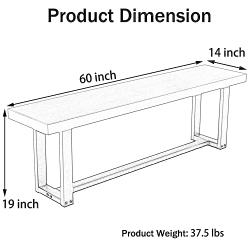 Farmhouse Wooden Bench, 60 Inch Wooden Dining For Dining Room Kitchen Entryway, Indoor Outdoor Industrial Kitchen Table Bench Seating With Metal Frame #TOP7