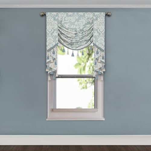 TOPLUXE Swag Valance for Windows Damask Waterfall Valance with Tassels