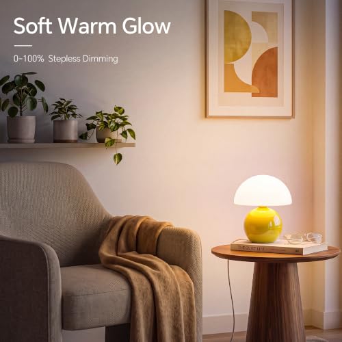 Image of Dawnwake Mushroom Lamp Table Lamp for Bedroom-Small Desk Table Lamps,Yellow | 8.7 inch Mid Century Modern Table Lamps for Living Room Bedroom Decor,Cute Ceramic Lamps for Mushroom Home Room Decor,Glass Shade