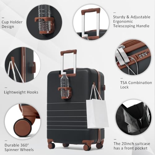 Image of 4-Piece Luggage Set, Suitcase with TSA Lock Travel Duffel Bag Wet-Dry Toiletry Bag, Black Front-Opening