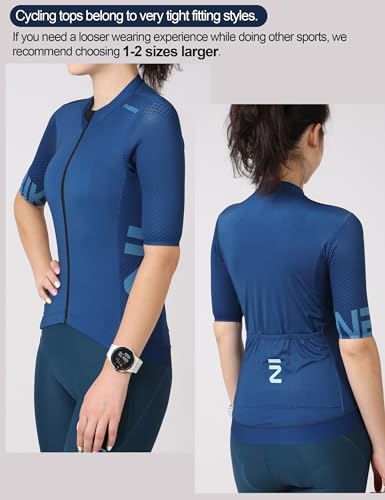 INBIKE Maillot Ciclismo Mujer Verano Camiseta Bicicleta Manga Corta MTB Camisetas Bicicletas Ropa Carretera Montaña Ciclista Bici Transpirable y de Secado Rápido Bolsillos de Gran Capacidad Azul XL - imagen 3