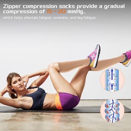 Image of 2 Pair Zipper Compression Socks 15-20 mmHg Closed Toe Calf Compression Stocking for Women and Men