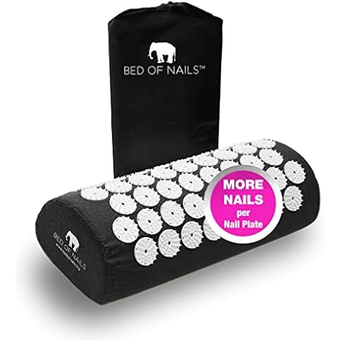 BED OF NAILS Original Acupressure Pillow — 2,142 Nails — Premium Acupuncture Bolster Massage Pillow for Neck and Shoulder Pain, Stress & Back Pain Relief — Carry Bag, 38 x 15 x 10 cm, Jet Black Cover