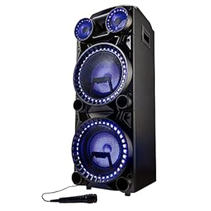 MEDION X64060 Party luidspreker, karaoke-dj- en drumfunctie, 2 x 1000 W, Bluetooth, USB, AUX, gitaaraansluiting…