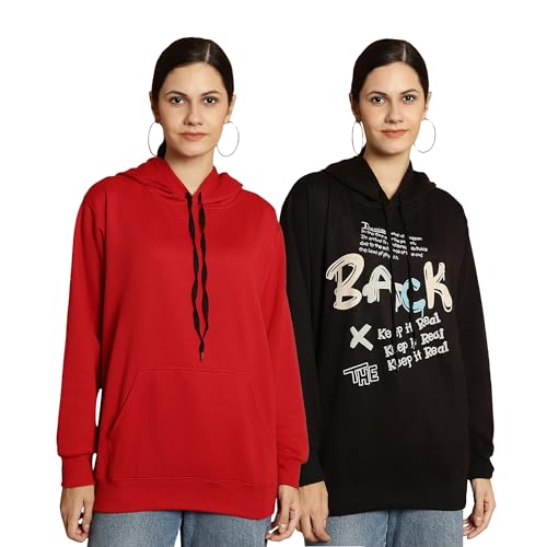 Image of Mack Jonney Printed Hooded Cotton Fleece Sweatshirt for Women (Pack of 2)-MACK50866
