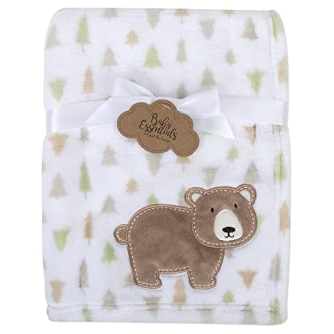 Plush Fleece Throw and Receiving Baby Blankets for Boys and Girls 30x40 (Woodland Bear) Cover