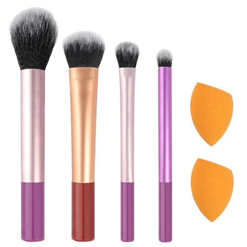OFFCUP Set Pennelli Trucco, 4 Set di Pennelli e 2 Spugne Blender Beauty, Premium Synthetic Pennelli Trucco, Set Pennelli Make Up per Fondazione Cipria Ombretto Fard