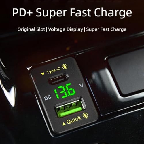 Adaptador de carga con voltímetro para 2009-2019 cargador de coche USB tipo C 2
