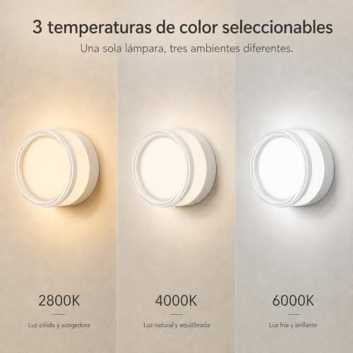 Aplique Pared Exterior LED IP65 Evita Humedad Lámpara Techo 3 Temperaturas Baño 5
