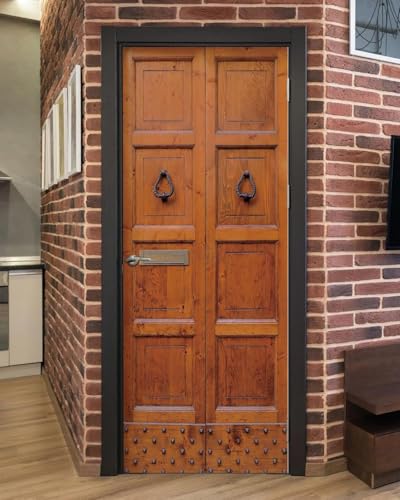 Pegatinas Puerta 3D Madera Retro Pegatinas para Puertas de Estilo Campestre Vinilo Decorativo Pegatina Pared Mural para Puerta Autoadhesivas Papel Pintado Puerta 95x210 cm A-5331