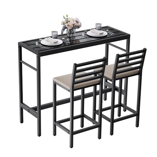 Gaonala 3 Piece Outdoor Patio Bar Set, 50" Rectangular Counter Height High Top Bar Table Patio Bar Set, 2 Cushioned 41" Bar Stools Modern Metal Outdoor Bar Set for Poolside, Balcony, Backyard, Porch