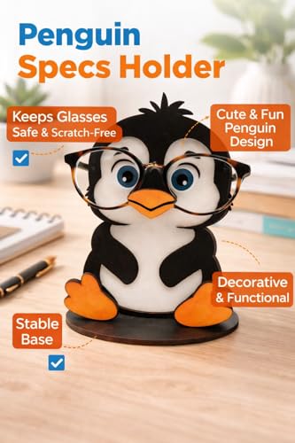 Image of PANAH Penguin Eyeglass Holder | Cute Cartoon Spectacles & Sunglasses | Desk Organizer & Home Decor | Gift Item for Kids & Adults (Penguin Glass Holder)