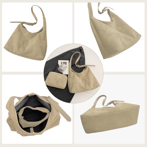Image of Suede Bags for Women Suede Hobo Bag Retro Suede Tote Bag Slouchy Suede Shoulder Bag Crossbody Handbags Suede Purse