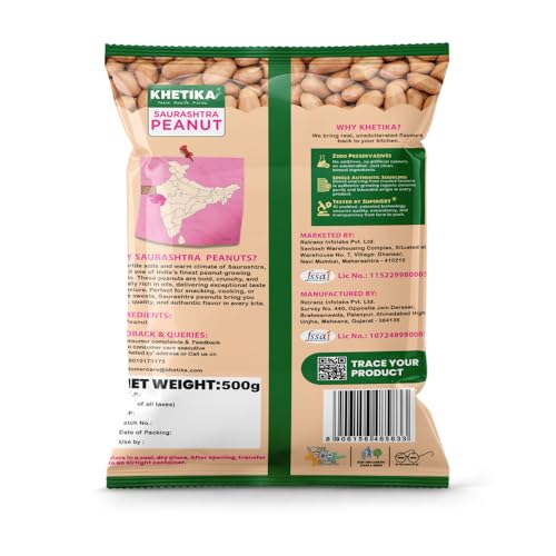Image of Khetika Peanuts | 500g | Origin Saurashtra,Ground Nut Raw, Fit For Fasting, Raw Peanuts 500g, Moongfali, Unpolished, Rich in Protien & Fiber, Naturale (Pallilu) (Pack of 3)