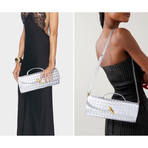 Image of Joryin Woven Purse for Women Evening Clutch Woven Leather Handbags Crossbody Bag Purse Formal Evening Bag, Vegan Leather