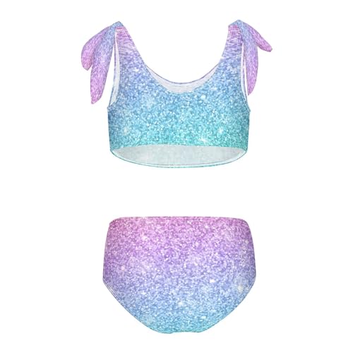 Wusikd Glitters Girls Swimsuits Two Piece Pink Blue Gradient Swimwear Bikini Set for for Girls Size 11-12T2