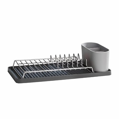 Reborn Dark Grey - Recycled Dish Draining Rack - Kitchen Sinkside Drainer - Holds Up To 6 Plates - Removable Cutlery Basket - Stainless Steel Rack - Made In Britain (Grey, Compact)